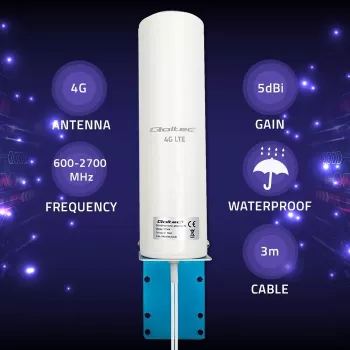Outdoor omnidirectional 4G LTE antenna QOLTEC 57044, 5 dBi, 600–2700 MHz, 50 W, 50 Ω, white copper housing