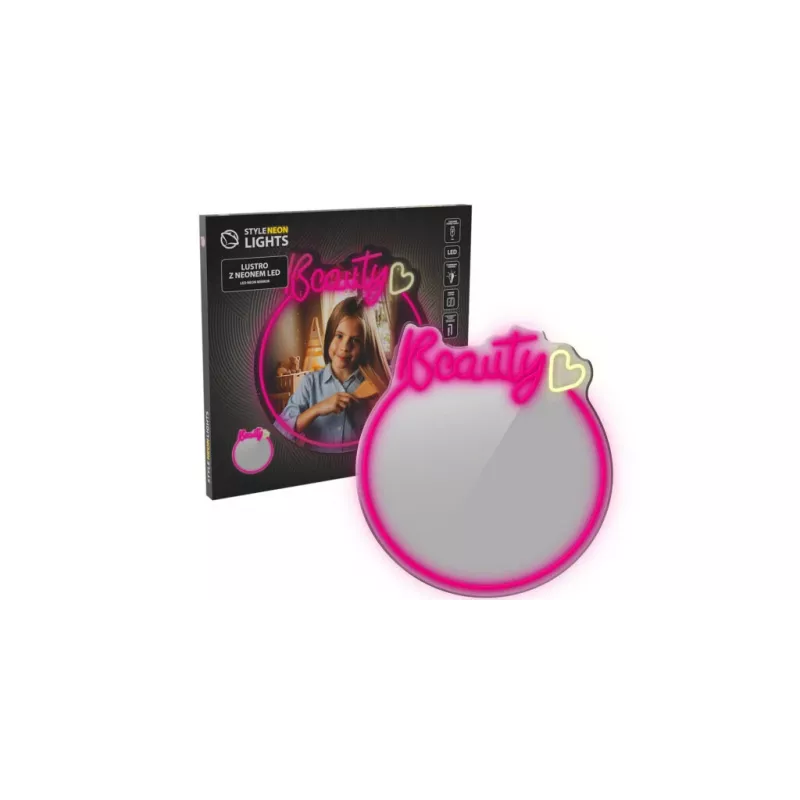 LED Neon Mirror Light MANTA MASNL130PK Style Neon Lights BEAUTY, pink accent, decorative mirror illumination
