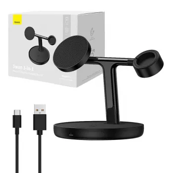 Baseus Swan 3-in-1 Wireless Magnetic Charging Bracket 20W Black Universal version (Include: USB For type-C 3A 1m)