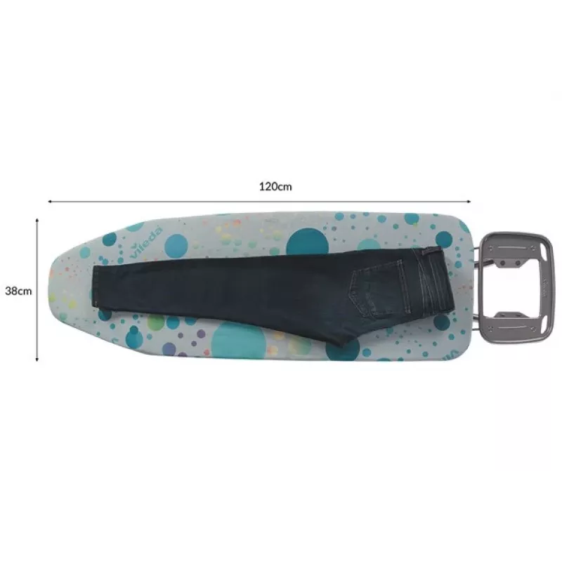 Full-size ironing board Vileda — full-size stainless steel legs 1200×380 mm board height 75–96 cm foldable iron holder