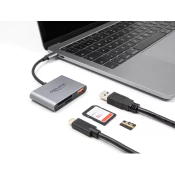 Delock 91016 USB-C card reader for SD and microSD cards with USB-A port and USB-C PD