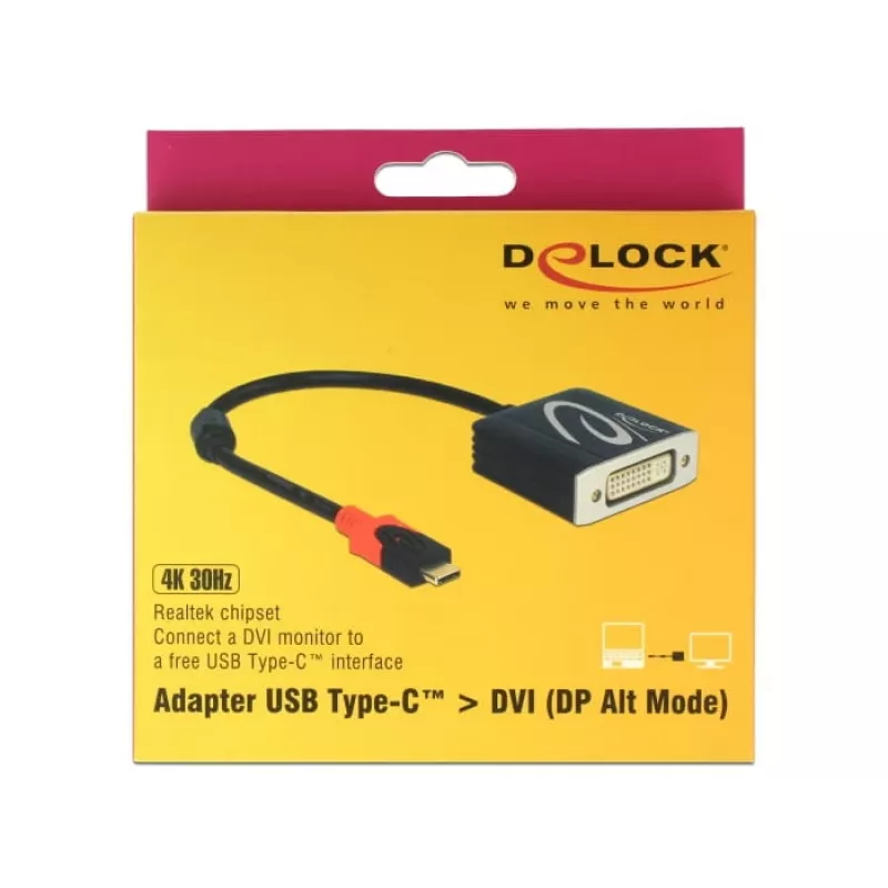 Video Cable Adapter DeLOCK 61213 USB Type-C to DVI 0.2m Black