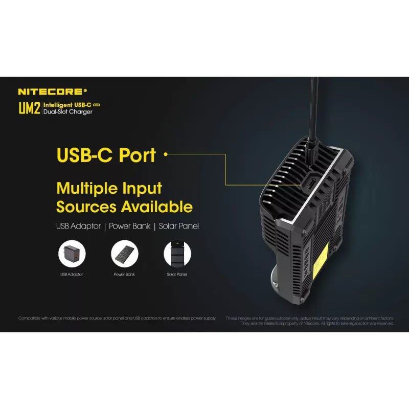 Nitecore UM2 battery charger Household battery DC Lithium-Ion Nickel-Cadmium