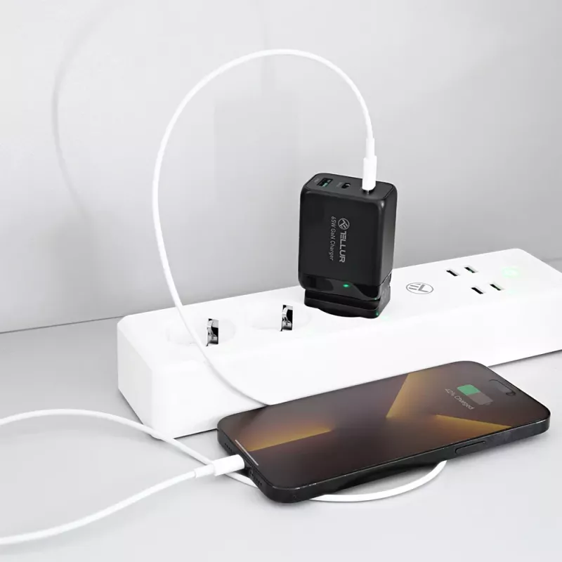 Wall Charger Tellur TLL151451 65W, 3-port (2x USB-C, 1x USB-A)