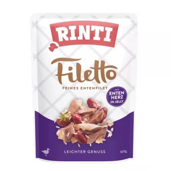 Wet dog food RINTI Filetto Chicken fillet with duck hearts, 100 g sachet, complete feed, 14% protein, 1% fat, 82% moisture