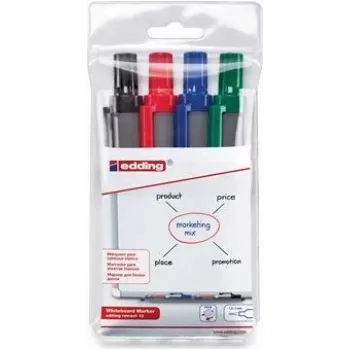 Marker Edding retract 12 4 pc(s) Bullet tip Black Blue Green Red