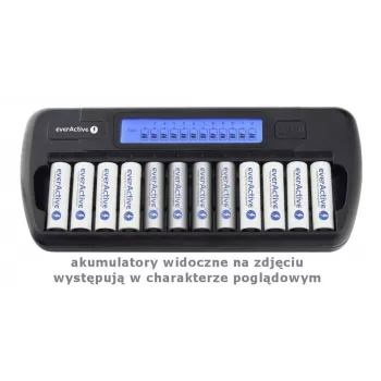 Battery charger everActive NC-1200 — universal 12-battery charger for AA/AAA, 12 V input, black