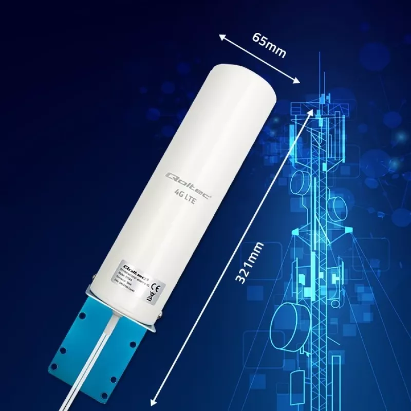 Outdoor omnidirectional 4G LTE antenna QOLTEC 57044, 5 dBi, 600–2700 MHz, 50 W, 50 Ω, white copper housing