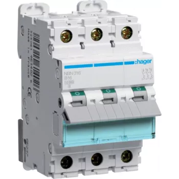 Circuit breaker Hager NBN316 3P, 16 A, 50–60 Hz, 52.3×70×83 mm
