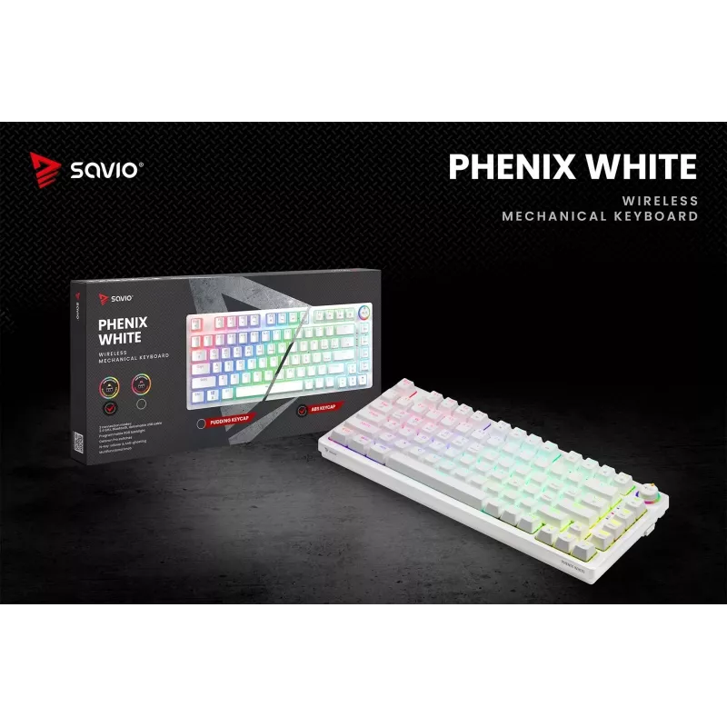 SAVIO PHENIX WHITE Wireless Mechanical Keyboard, Gateron Red Pro, ABS