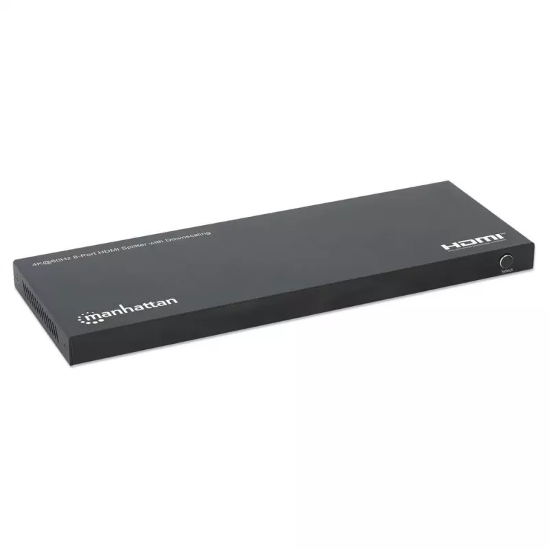 Manhattan 4K@60Hz 8-Port HDMI Splitter with Downscaling, Splits One HDMI Input to Eight HDMI Outputs (1x8), 18G, EDID Switch for Downscaling, Black