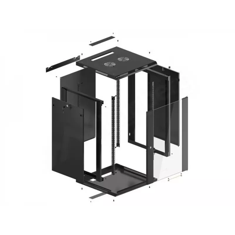 Lanberg WF01-6618-10B Wall-Mounted Rack Cabinet 18U 600x600 mm Black with Glass Door