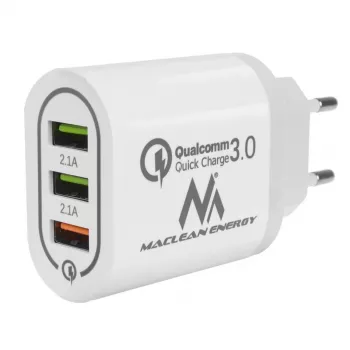 Wall charger MACLEAN MCE479W — 3‑port USB quick charger, 18W total output