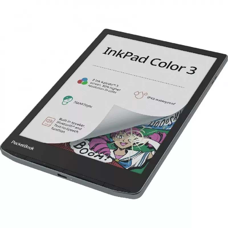PocketBook InkPad Color 3 Stormy Sea. Display Diagonal: 19,8 cm (7.8), Technology: E Ink. Supported Document Formats: ACSM, AZW, AZW3, CBR, CBZ, CHM, DOC, DOCX, DjVu, EPUB,
