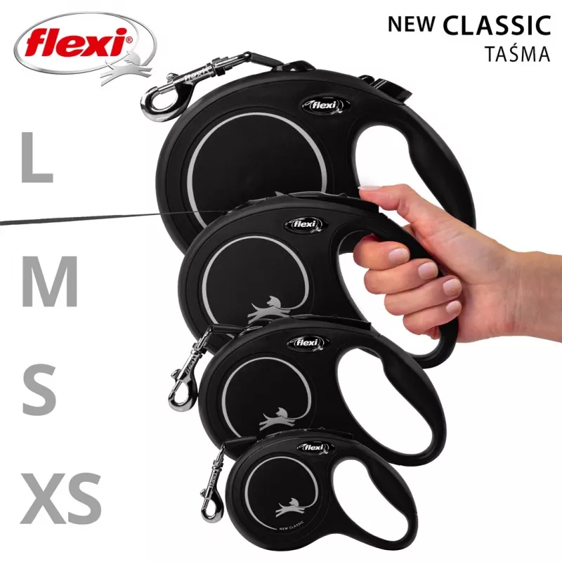 Retractable leash Flexi New Classic Cat XS 3 m — cord lead for small pets, black, max load 8 kg