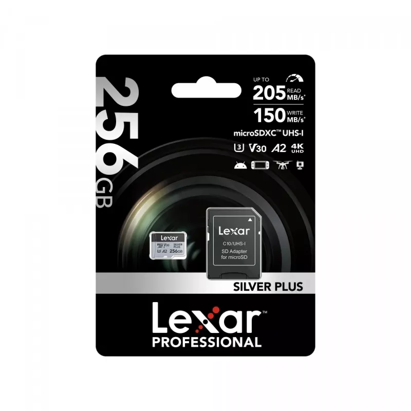 Memory card microSD 256GB C10 A2 U3 V30 205/150MB/s Silver Plus