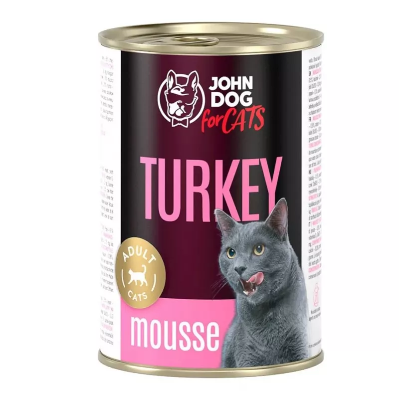 Canned cat food john dog JD for CATS ADULT TURKEY MOUSSE 400 g — wet complete feed, turkey, adult, 400 g