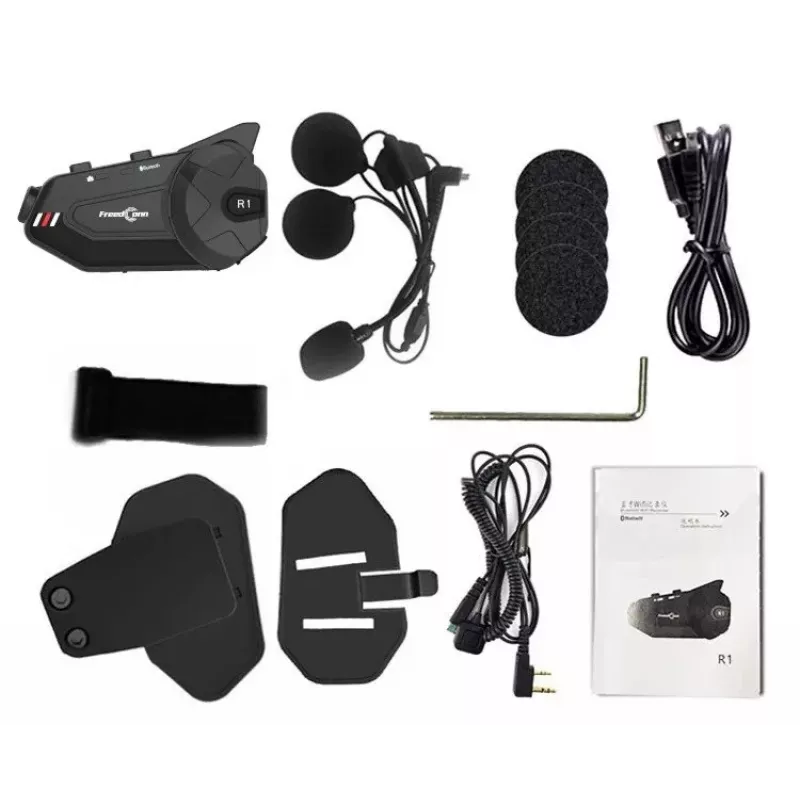 Headset FreedConn R1 PLUS E motorcycle Bluetooth intercom, Bluetooth 5.0+EDR, range 1000 m, IP65, FM, 1080p video, 30 h talk time