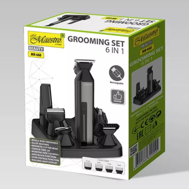 Hair clipper set Maestro MR-660 6-in-1 USB rechargeable adjustable blades