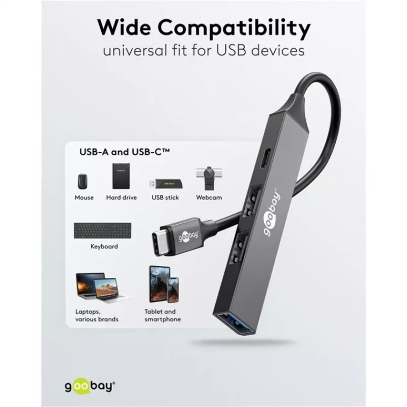Goobay Slim 4-Port USB-Hub, USB-C™ auf USB-C™/USB-A, USB 3.2 (74459)