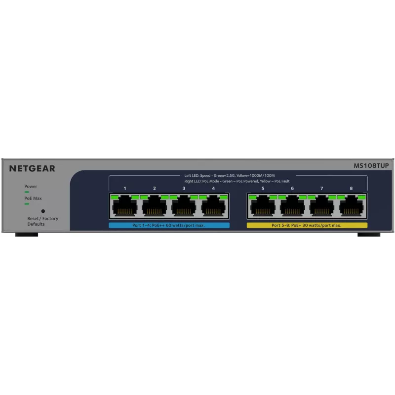 NETGEAR MS108TUP Unmanaged L2 2.5G Ethernet (100/1000/2500) Power over Ethernet (PoE) Grey