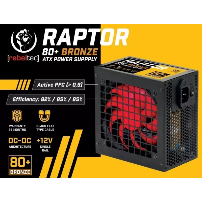 Power Supply RAPTOR 600W BRONZE 80+, Vienguba linija, DC-DC