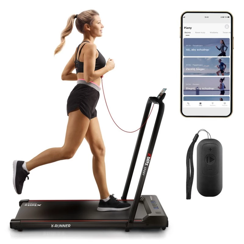 Motorized Treadmill Xblitz X-RUNNER — foldable compact, max speed 12 km/h, max user weight 120 kg, black