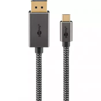 USB Adapter Cable, USB-C Plug > DisplayPort Plug, 4K 60Hz (black/Silver, 1 Meter, Braided Cable)