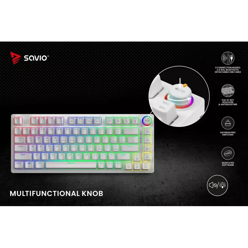 SAVIO PHENIX WHITE Wireless Mechanical Keyboard, Gateron Red Pro, ABS