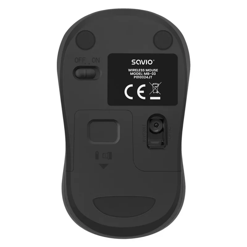 Wireless mouse SAVIO MB-03, Bluetooth interface, 1000 DPI, battery AA, 99×60×39 mm, 51 g, receiver included