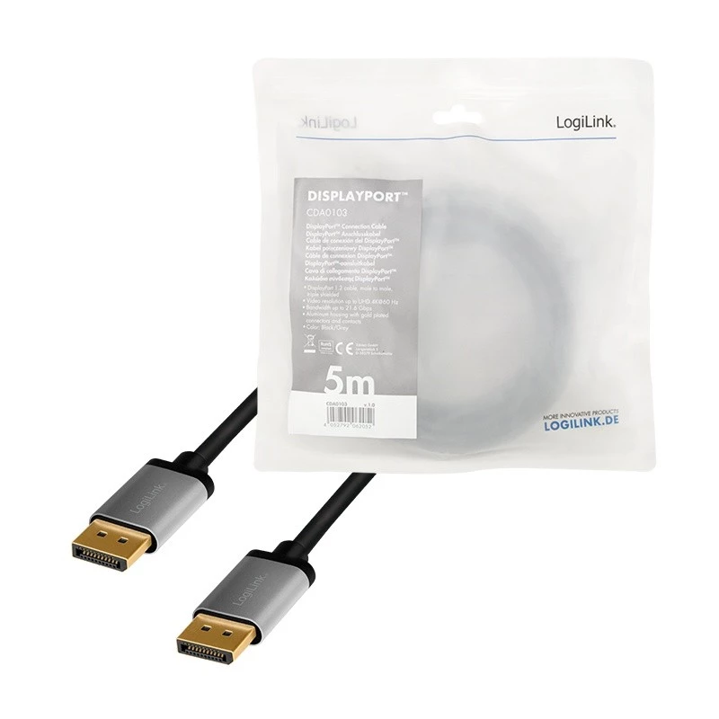 Logilink - DisplayPort-Kabel - DisplayPort (M) zu DisplayPort (M) - DisplayPort 1.2 - 5 m - Support von 4K 60 Hz, unterstützt 2K 165 Hz (2560 x 1440) 