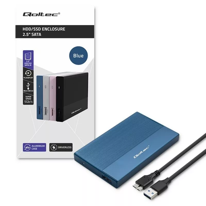 External 2.5 inch SSD/HDD Enclosure QOLTEC 52276 USB 3.0 SATA up to 2TB