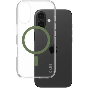 PanzerGlass CARE™ by ® Urban Combat Case Transparent w. Green MagSafe iPhone 16