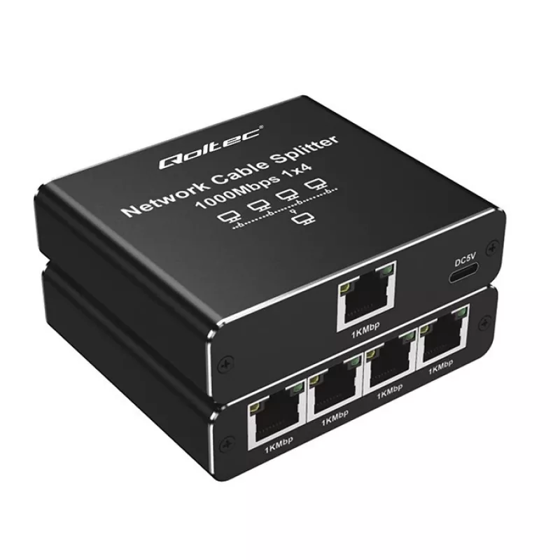 Ethernet mini switch QOLTEC 52293 1x4 RJ45, 1-in 4-out unmanaged network splitter