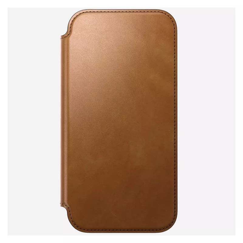Mobile phone folio Nomad Modern Leather Folio cover for iPhone 17 Pro Max — Tan, fits up to 17.5 cm (6.9 inch) screen, 4 card pockets