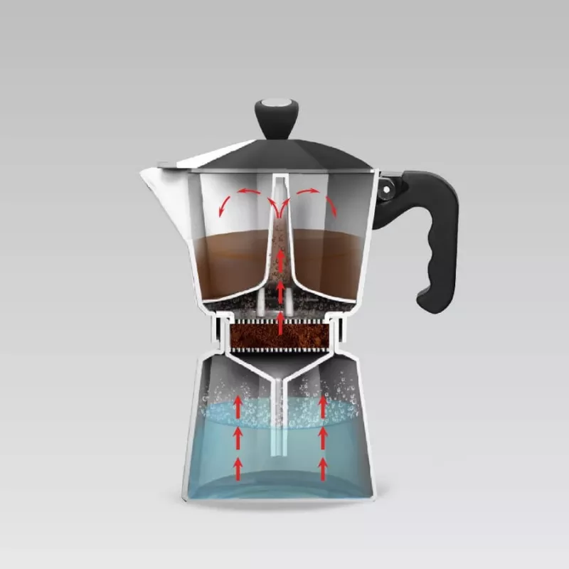 Moka pot Maestro MR-1666-3-BLACK, manual 3-cup aluminium coffee maker, 150 ml, black