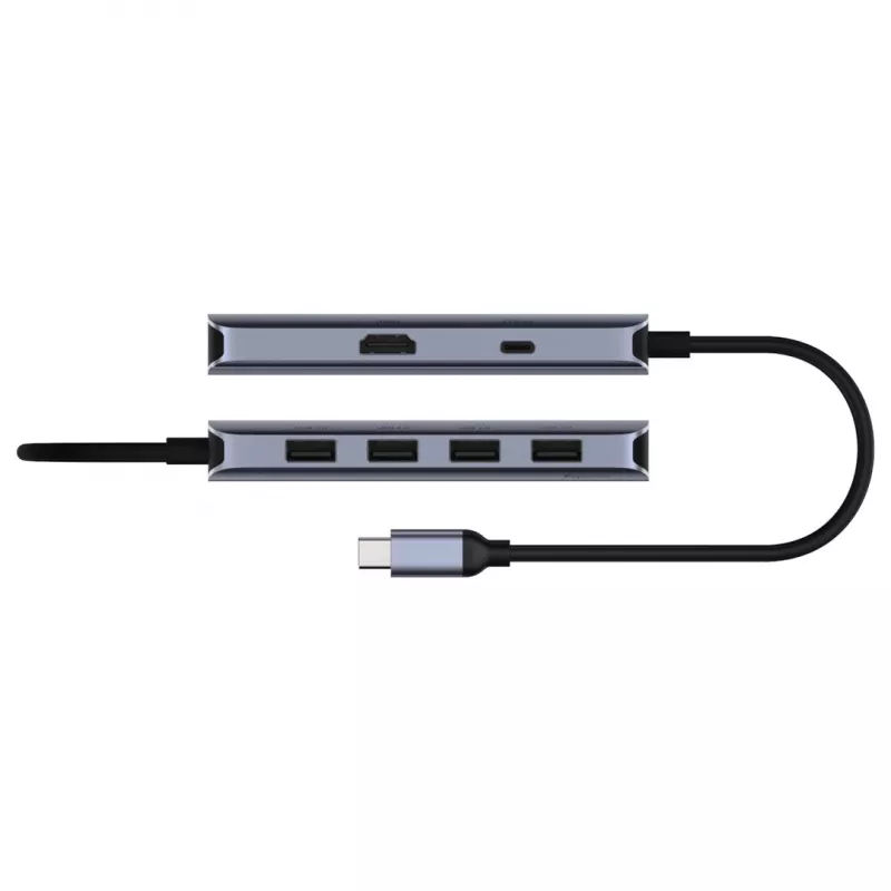USB-C hub Cudy UH500 — USB 3.2 Gen 1 Type-C host, 6 ports with USB 3.2 Gen 1 Type-A and HDMI, 5000 Mbit/s, Grey/Silver