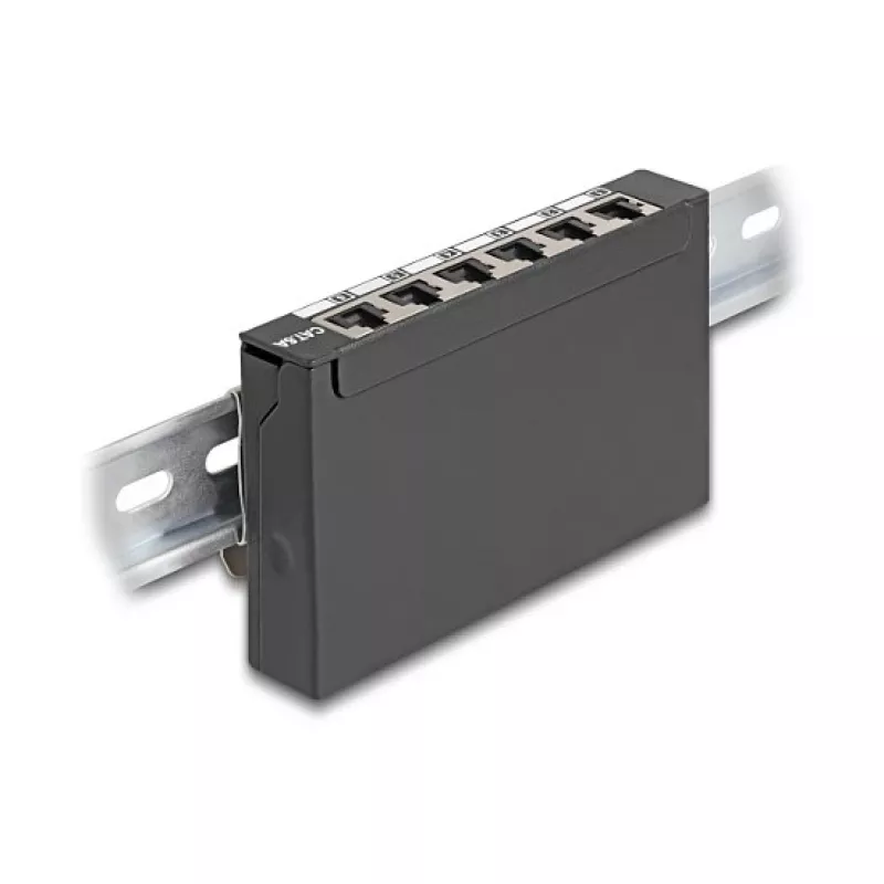 Patch panel DELOCK Mini Desktop RJ45 6-port Cat.6A shielded, metal, black, 80×22×125 mm
