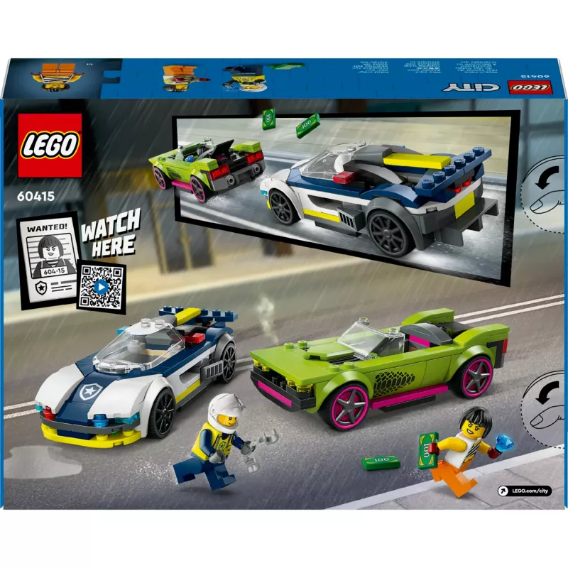 LEGO City playset 60415 Police Car and Muscle Car Chase — 213 pieces, 2 minifigures, age 6+