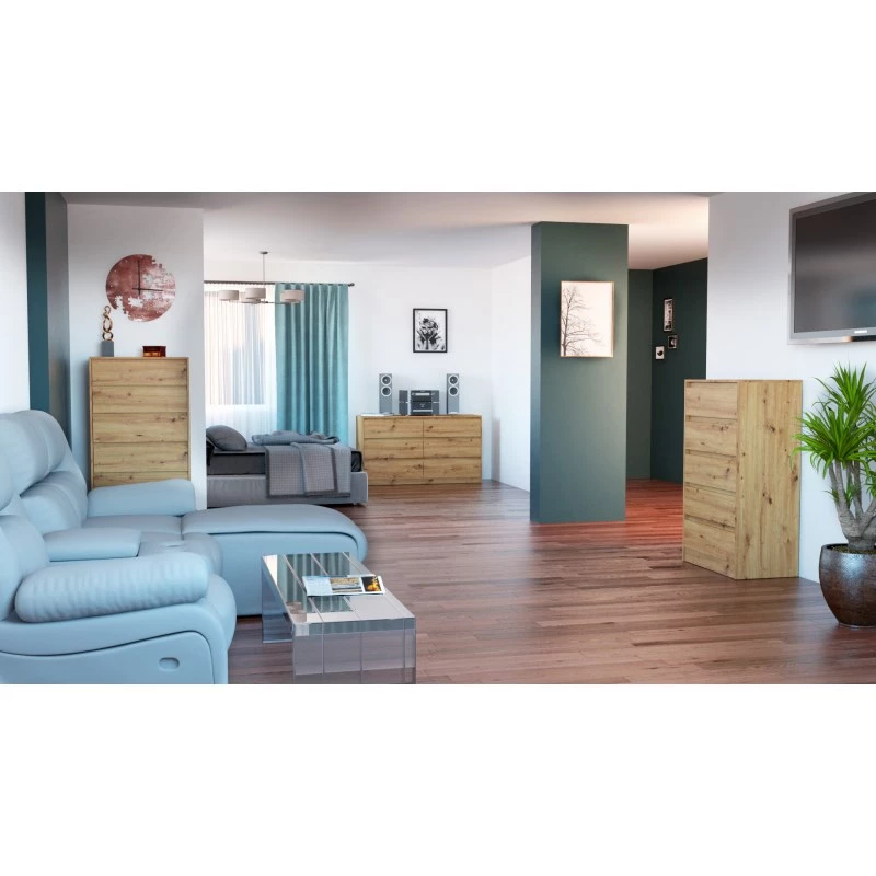 Chest of drawers top e shop K120 ARTISAN 2X3, oak finish, 6 drawers, 750×400×1200 mm