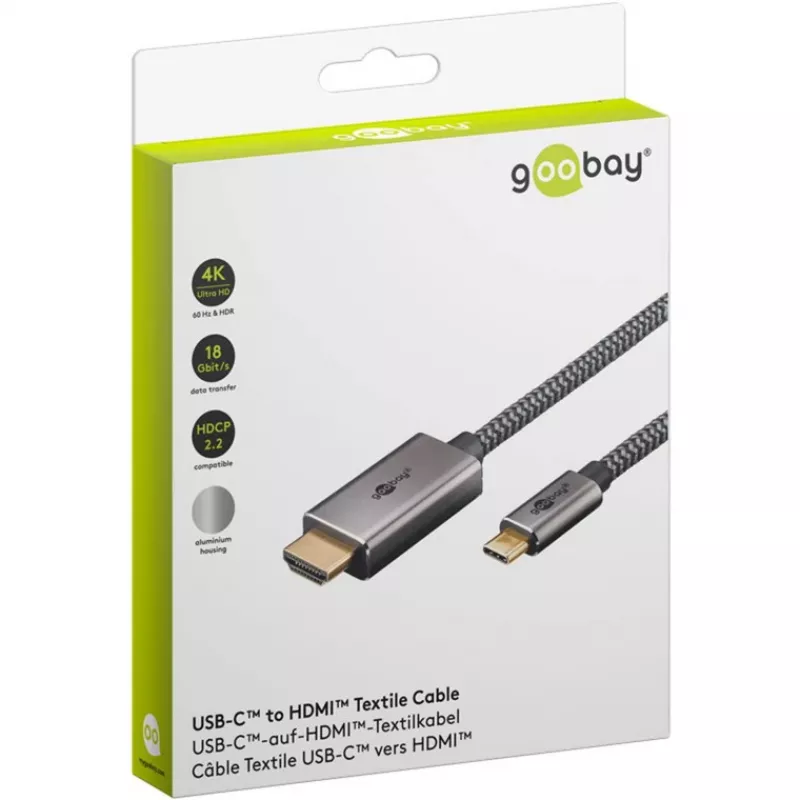 USB Braided Adapter Cable, USB-C Plug > HDMI Plug, 4K / 60Hz (black/Silver, 2 Meter)