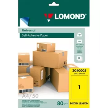 Lomond Self-Adhesive Paper Universal Labels, 1/210x297, A4, 50 sheets, Lemon neon