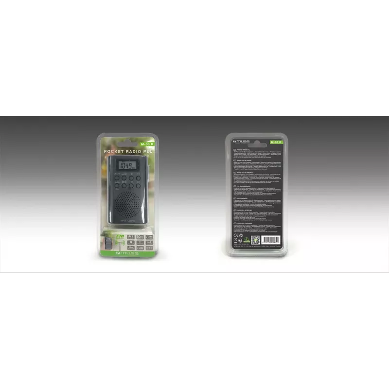 Portable radio Muse M-03 R with FM PLL tuning, LCD display, external antenna, black