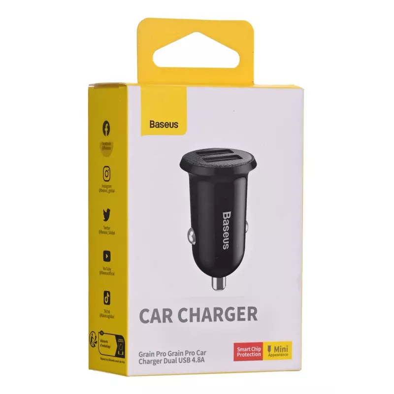 Car Charger Baseus Gain Pro Universal Black — 2× USB 2.0, 2.4 A per port, Input 12–24 V, 5 V output