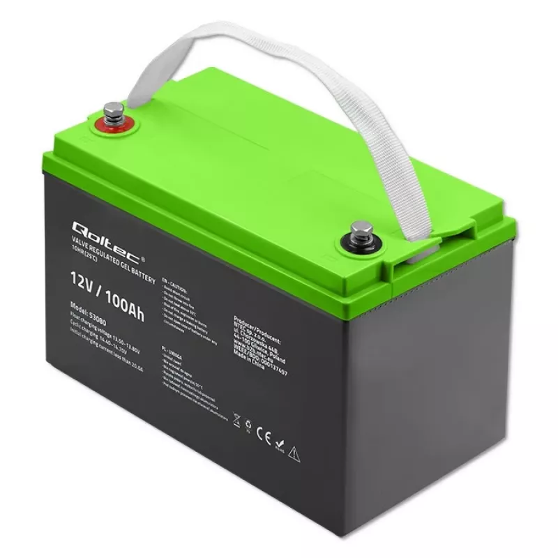 Gel battery QOLTEC 53080 12V 100Ah — sealed rechargeable battery for backup power