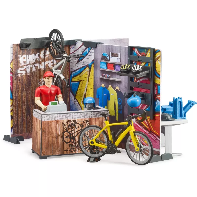 Toy bicycle shop BRUDER 63120 playset with workshop and accessories