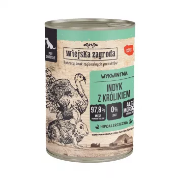 Wet dog food wiejskazagroda Turkey with Rabbit 400 g — complete canned diet, turkey & rabbit, adult, allergenic-sensitive