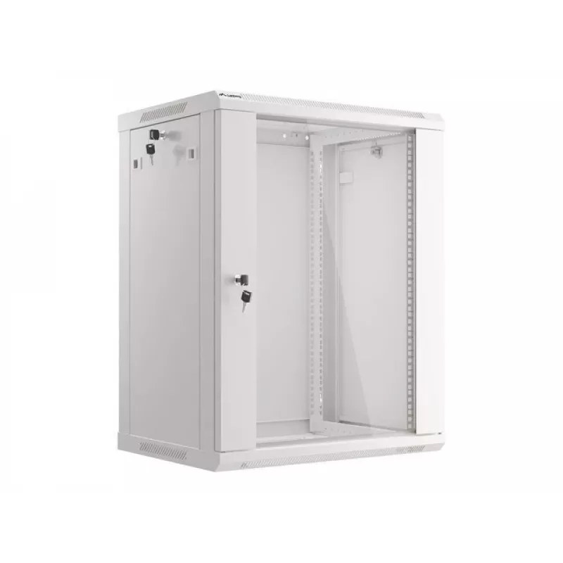 Lanberg WF01-6415-10S 15U 19 inch Wall-Mount Rack Cabinet, 600x450mm, Grey, Tempered Glass Door, IP20, 60kg Load