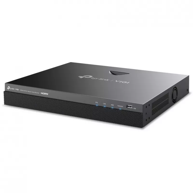 Network Video Recorder TP-Link VIGI NVR2008H-8MP-2TB — 8-channel, 4K (3840×2160), 2 TB SATA HDD, 9× RJ-45, Black