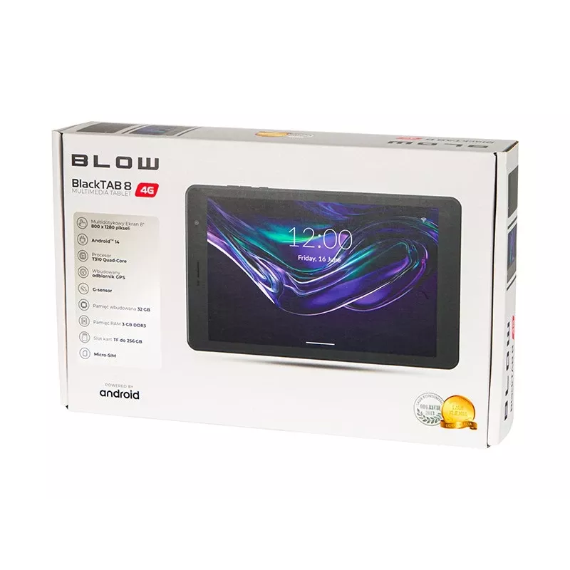 Tablet BLOW BlackTAB8 8 inch 4G LTE, 3GB RAM, 32GB eMCP, Android 14, IPS 1200×1920, MicroSD